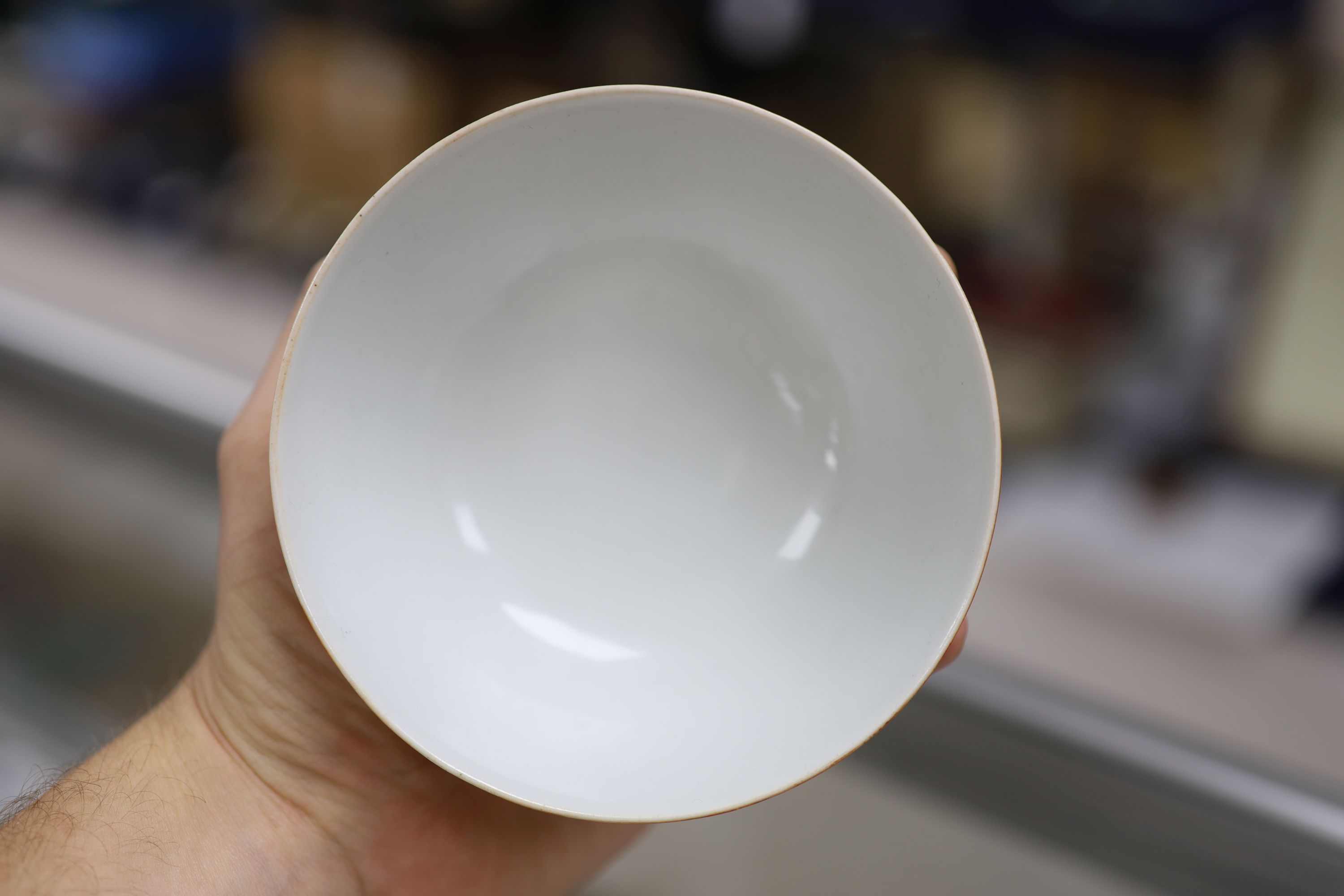 A Chinese orange ground bowl, diameter 11.5cm